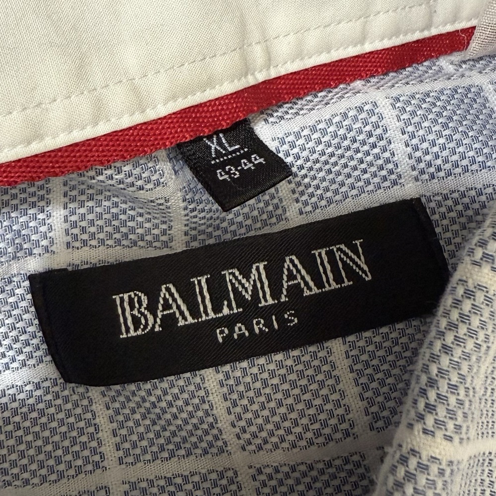 Balmain Paris Mens Size XL Plaid Check Long Sleeve Button Shirt Textured Cotton - Picture 3 of 8